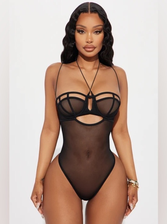 Fashion Nova Tops - Fashion Nova Love Like This Mesh Bodysuit - Black